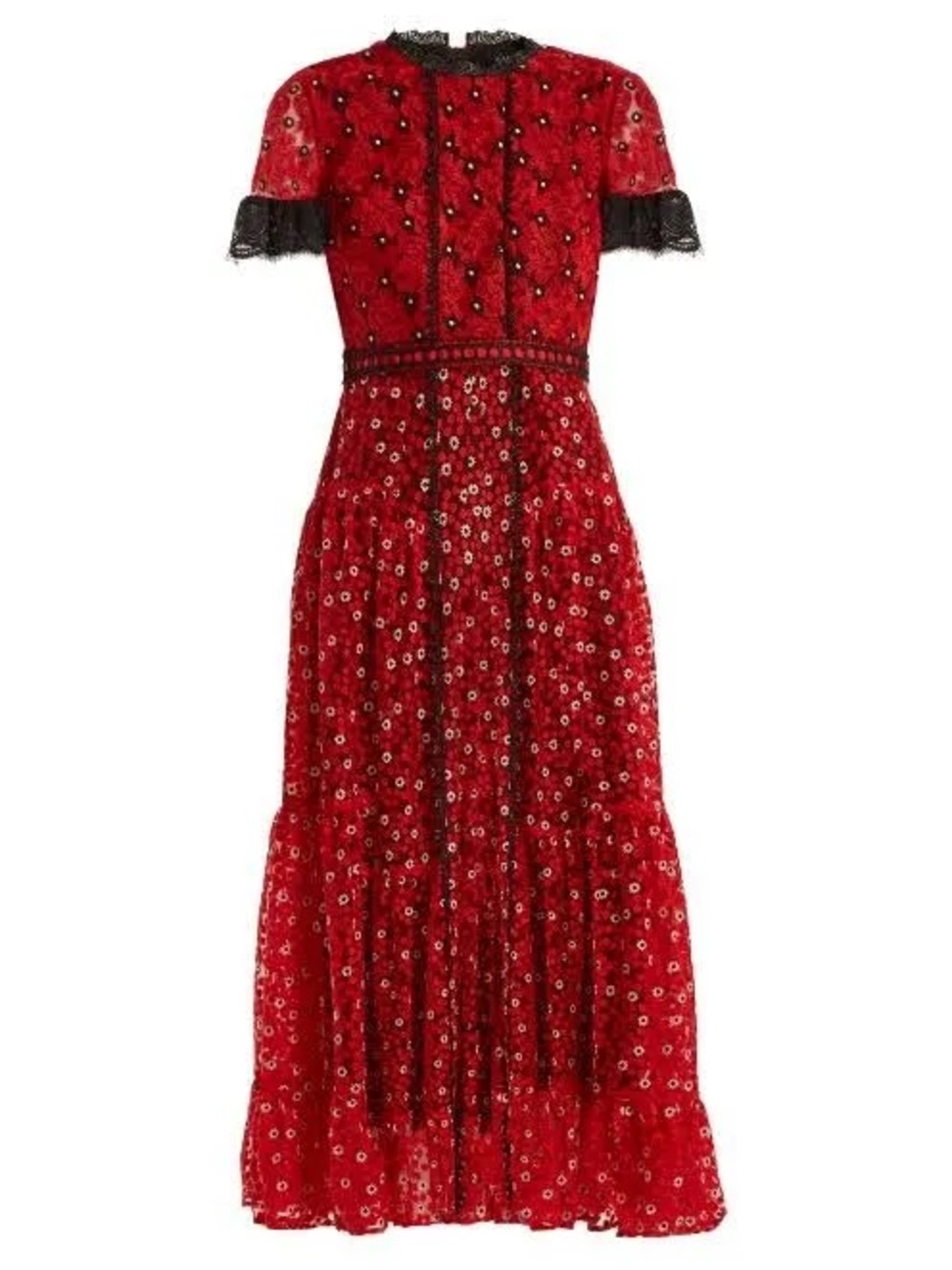 Saloni Floral Red and Black Midi Dress